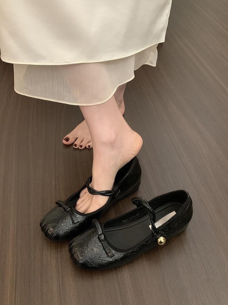Inner Height Increase Silver Mary Jane Shoes Women's Head Bow Light Mouth Single Shoes