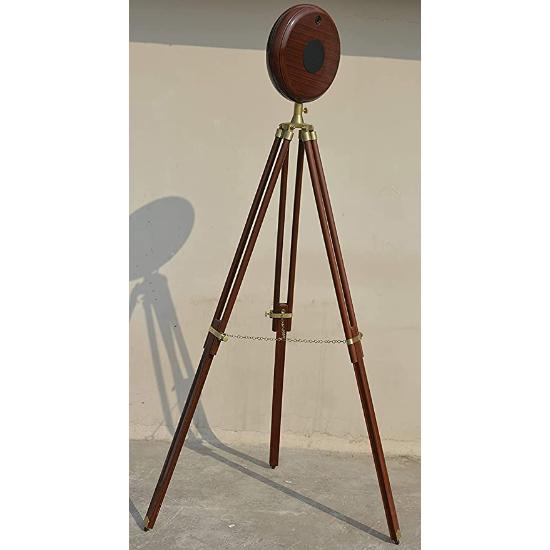 Antique Vintage Brass And Wooden Clock with Wooden Antique Tripod 70 inches
