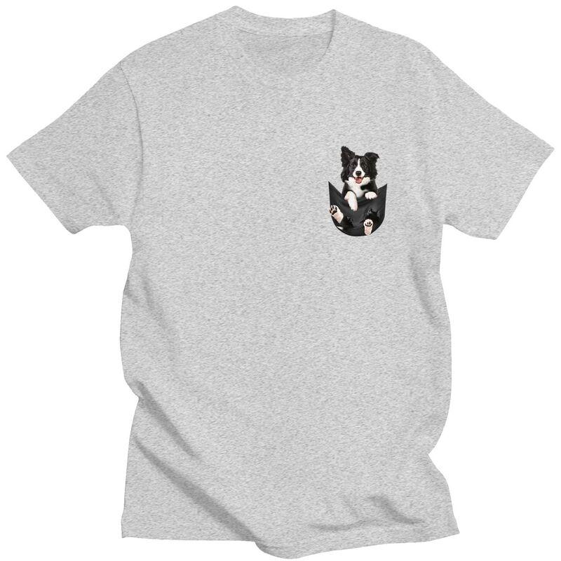 Custom Border Collie In Pocket Tshirts for Men Short Sleeve T Shirt Tshirt Loose Fit 100 Cotton Tees Gift Idea
