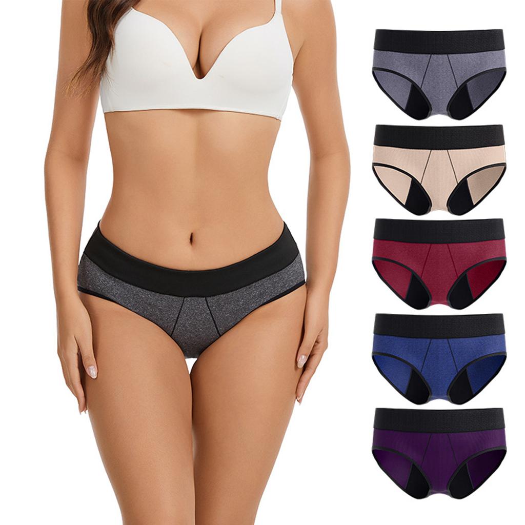 Women Mid Rise Stretch Period Underwear Absorbent Leakproof Briefs Reusable Cotton Blend Protective Panties for Everyday Wear