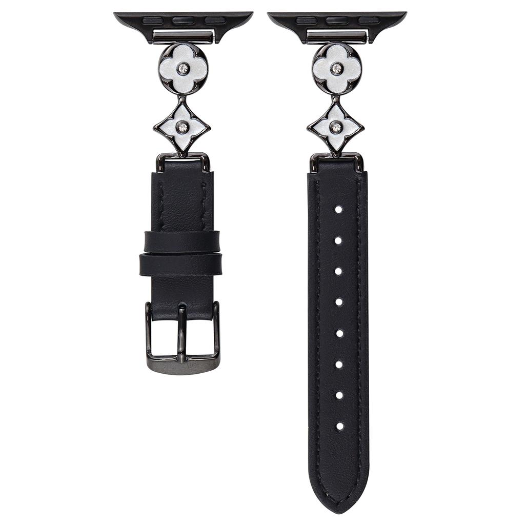 Für Apple Watch 10 42mm/9 8 7 41mm/SE (2023) SE (2022) SE 6 5 4 40mm/3 2 1 38mm Leder-Uhrenarmband mit floralem Verbindungsstück