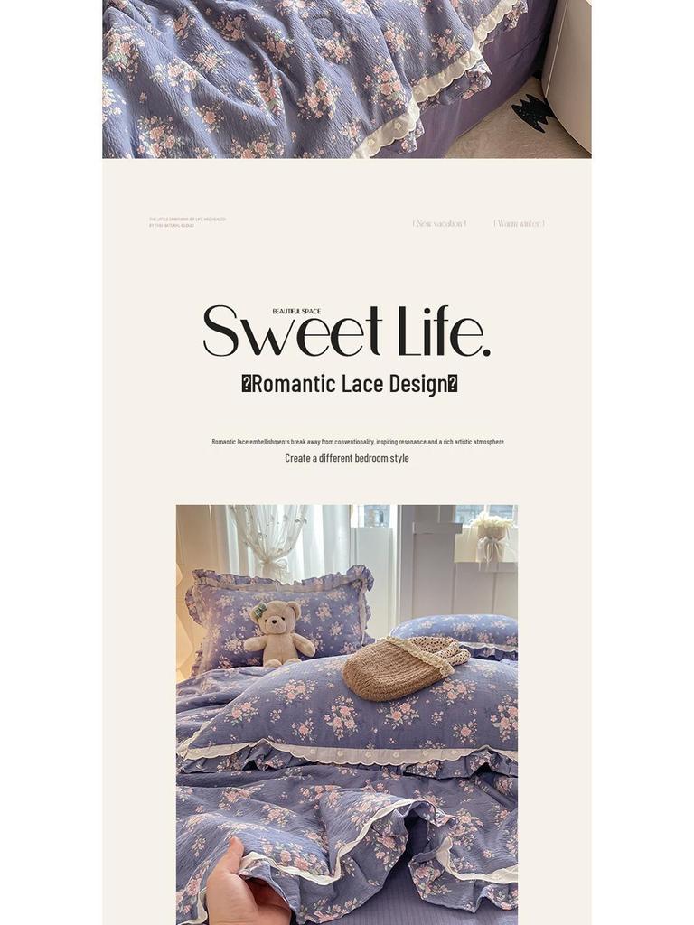2025 Cloud-Feel Cotton Lace Summer Quilt Set, Machine Washable - Cool & Lightweight for Air Conditioning (Single/Double)