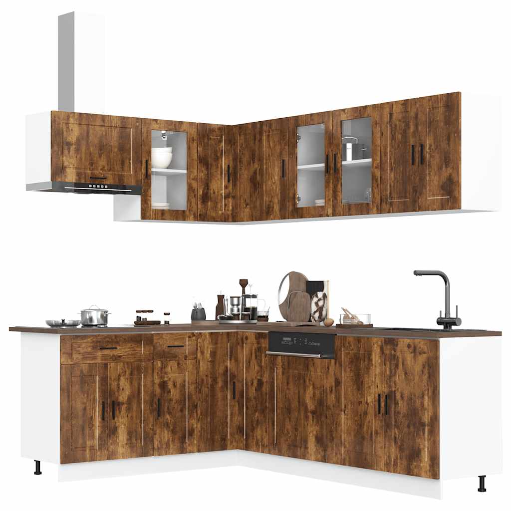 11 Piece Kitchen Cabinet Set Porto Smoked Oak Wood Based Material