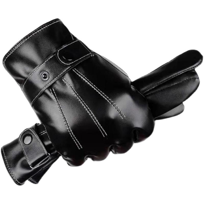 Motorcycle Gloves Men's Winter Velvet Thickened Three-wire Cold-proof and Warm Outdoor Riding Full-leather Cotton Gloves