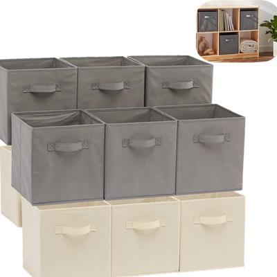 Cubi Contenitori Pieghevoli in Tessuto 26x26cm Colore Puro Non Tessuto Scatola Organizer Quadrata con Manici per Vestiti Giocattoli Oggetti Vari Cassetto