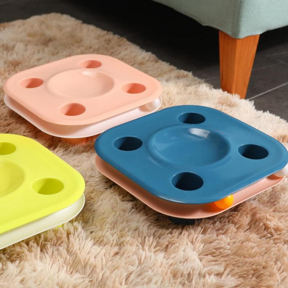 PP Multifunction Cat Feeder Toy Puzzle with 2-Inch Track, Amusement Plate, Blue Food Basin Bowl