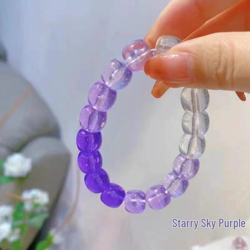 Ice White Jade Wenwan Bracelet: Soft Gradient Pink- Student Edition, Round Beads