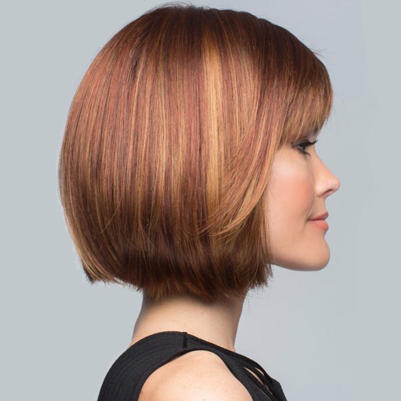 Modische kurze Damen-Perücke, goldblond, braun, Perücke mit Pony, hitzebeständig, synthetische, gerade Perücke für den täglichen Gebrauch von Frauen, Cosplay