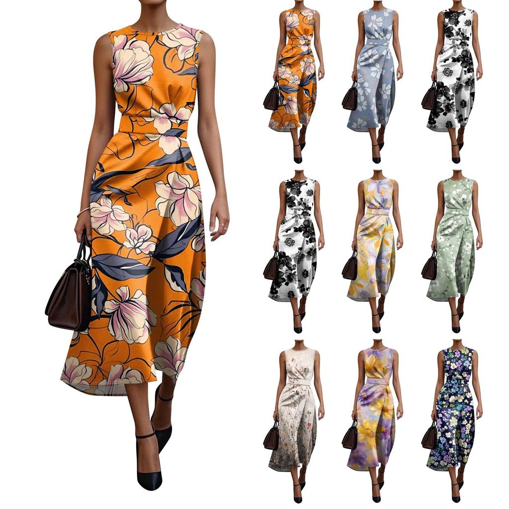 Robe Boho Sans Manches Pour Femmes Décontractée Coupe Ample Robe d'Été Imprimée