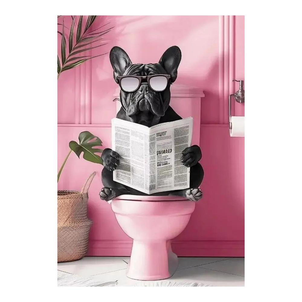 Funny Toilet Animals Black Cat Dog Flamingo Bear Tiger Reading Newspaper Poster Canvas Painting Wall Art Pictures Bathroom Decor