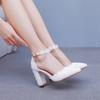 Crystal Queen Lace Flower Sandals Pointed Toe Pumps Dress Party Square High Heels Summer Women Weding Shoes