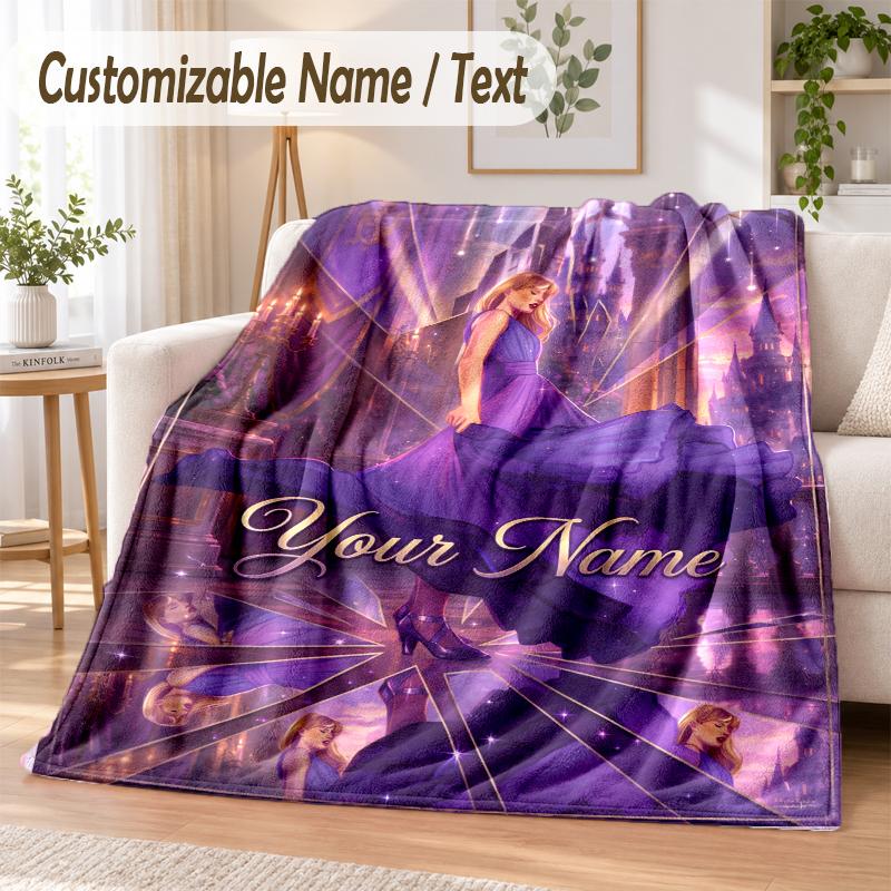 Taylor Swift Custom Name Flannel Throw Blanket Soft Warm for Sofa Bed Indoor Home Use