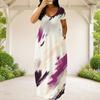 Women Plus Size Round Neck Short Sleeve Printed Loose Maxi Dress With Side Pockets
