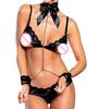 Sexy Lingerie Lace See-through Three-Point Bikini Suit Hot Erotic Neck Ring Handcuffs Bra Set Temptation Sex Outfits for Women