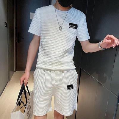 Men's Trendy Waffle Short-Sleeved T-Shirt and Shorts Summer Set