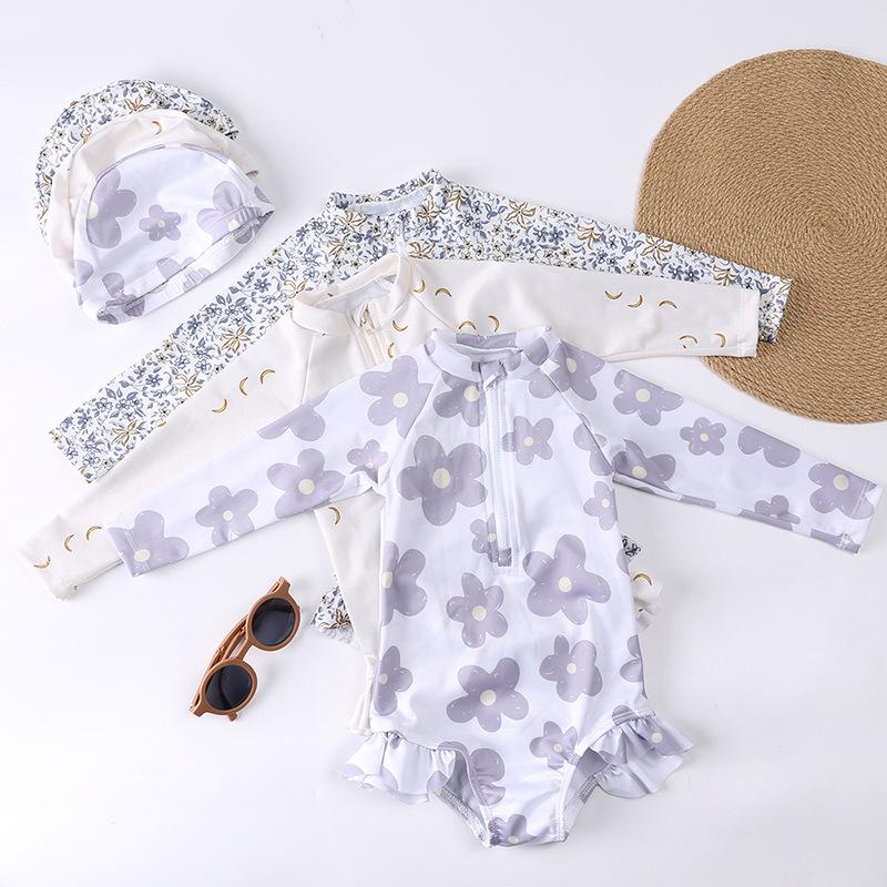 Girls Floral One Piece Swimwear with UPF Sun Protection Quick Dry for Toddlers
