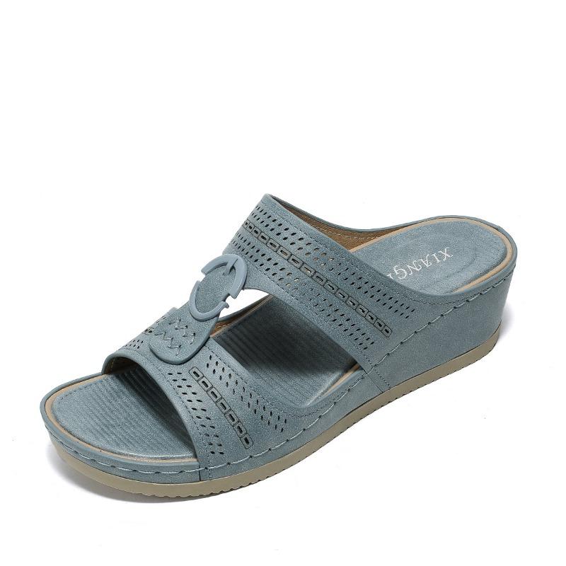 

Сандалии женские с открытым носком, кросс-бордовая машина, клей, наклонный каблук, толстая подошва, тапочки женские 42 павлин голубой