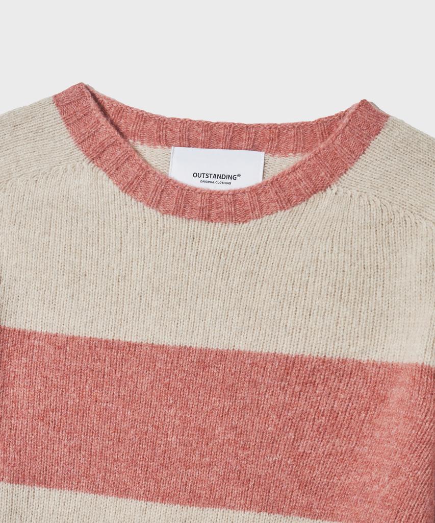 OUTSTANDING Pure Wool Wholegarment Stripe Knit_Pink/Ivory