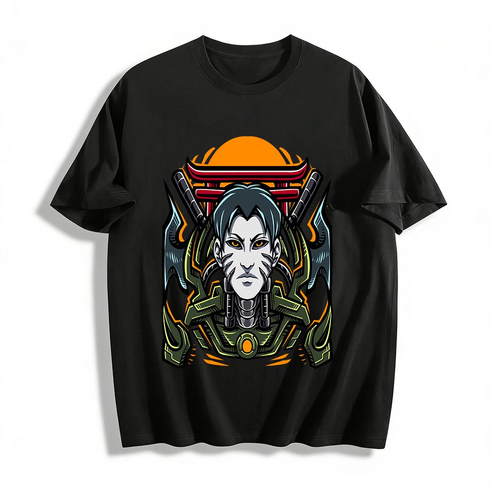 Cyberpunk Mecha Warrior Graphic Tee Edgy Streetwear Casual Top Pure cotton T-shirt XXS