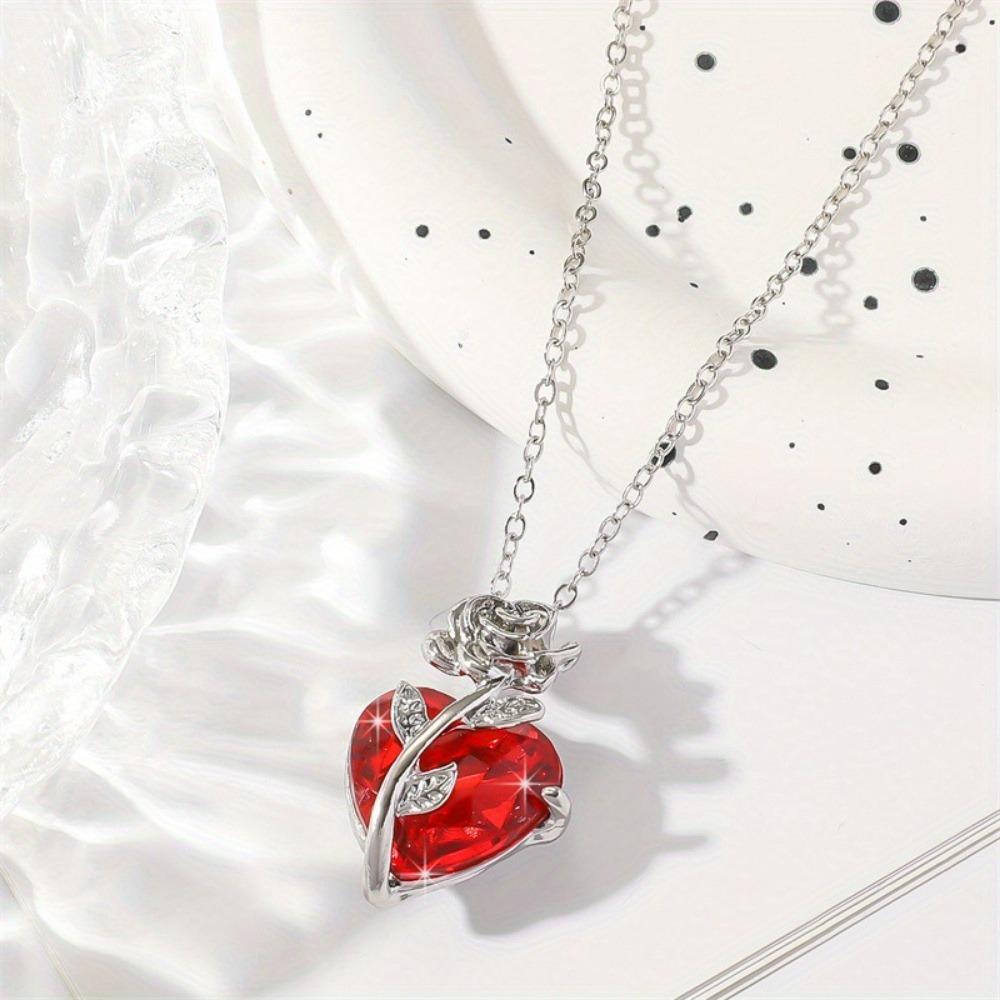 Elegant Copper Red Heart Pendant Necklace with Rose Detail for Men, Versatile Simple Chain for Daily and Wedding Occasions