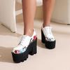 Ultra High Waterproof Platform Wedge Heel Raised Breathable Pumps Embroidered Floral Punk Style Lace Up Polyurethane Sole Pumps