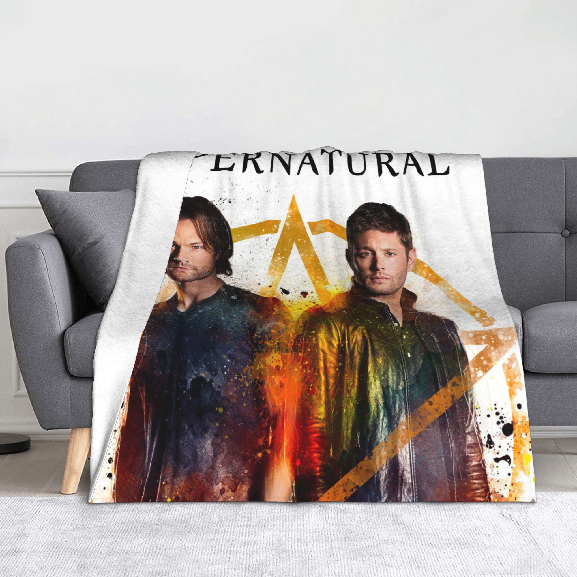 Sam Winchester Dean Winchester Castiel Blanket Cover Velvet Supernatural Movie Wings Thin Throw Blankets for Bedroom Sofa Quilt 75x90cm