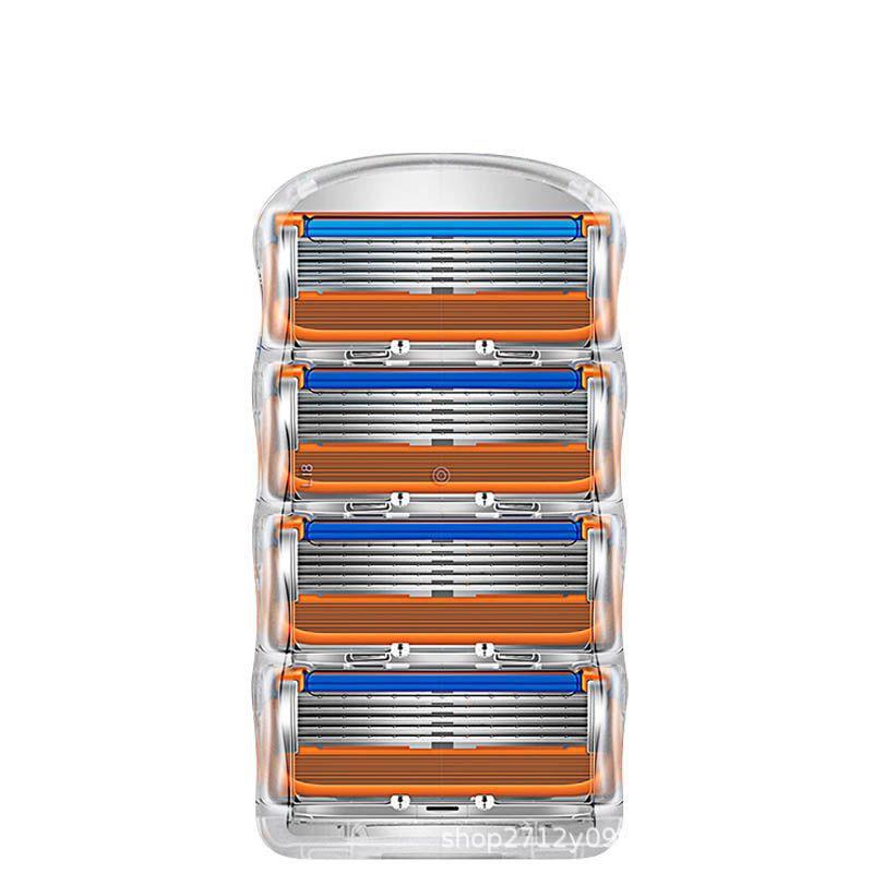 Ultra-Thin Double-Sided Five-Layer Razor Head Replacement with Stainless Steel Blades Orange Blue Blades x4