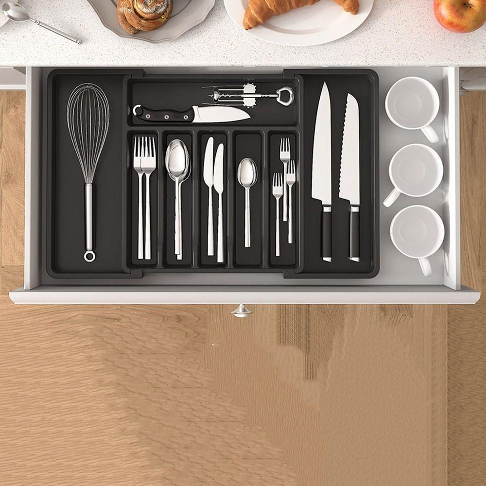 Plastic Cutlery Storage Tray Large Capacity Silverware Drawer Organizer Utensil Tray Set for Home