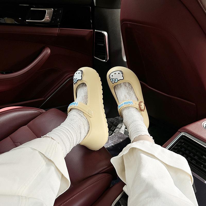 Cute and Simple Cartoon Hello Kitty Bag Head Single Shoes Women's Summer 2025 New Fashion Outside Breathable Sandals