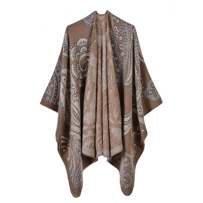 Womens Oversized Knit Shawl Wrap Scarf Ethnic Warm Fleece-Like Cape Travel Winter
