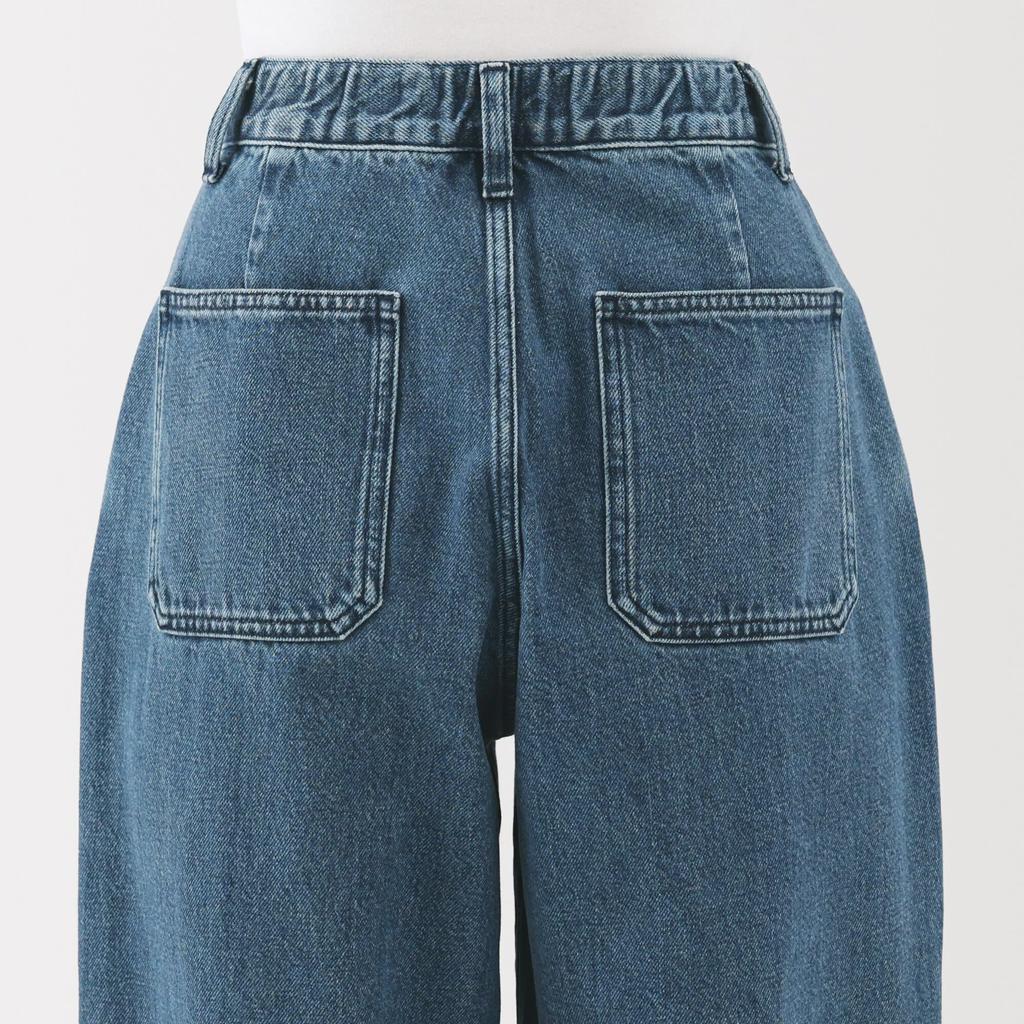 MUJI Women's Kapok Blend Denim Wide Tapered Pants, Light Blue, Size L (BE1V4A5S)
