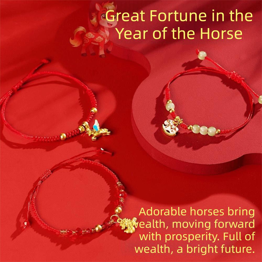 2026 Horse Year Lucky Pony Red Rope Chinese Style Fortune Bracelet Horse Year Bracelet  Girls
