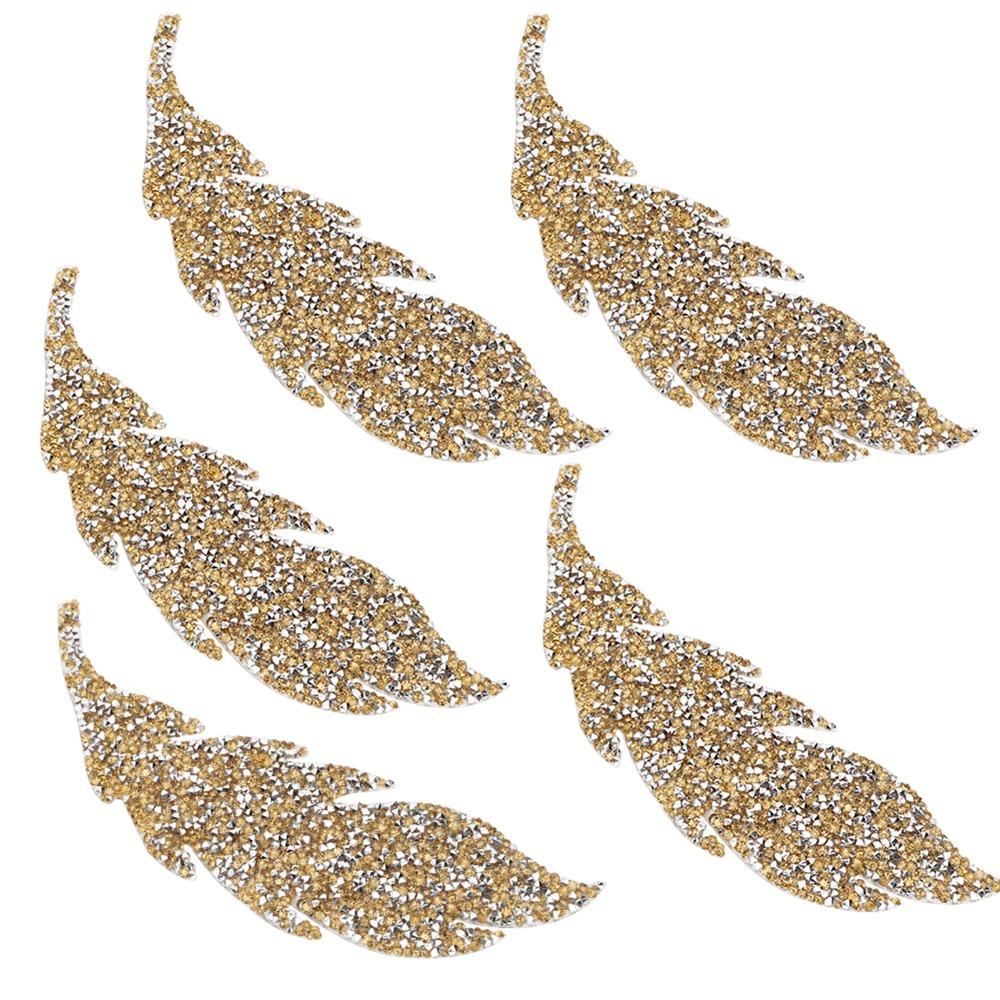 5pcs Iron on Applique Rhinestone Patches Glitter Leaves Pattern Applique Clothing