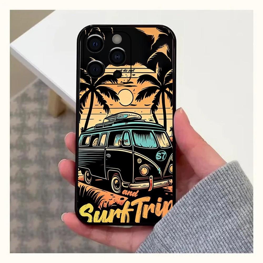 Combi Van Surf Phone Case For Apple iPhone 15,14,13,12,11,Pro,X,XS,Max,XR,Plus,Mini Soft  black shell