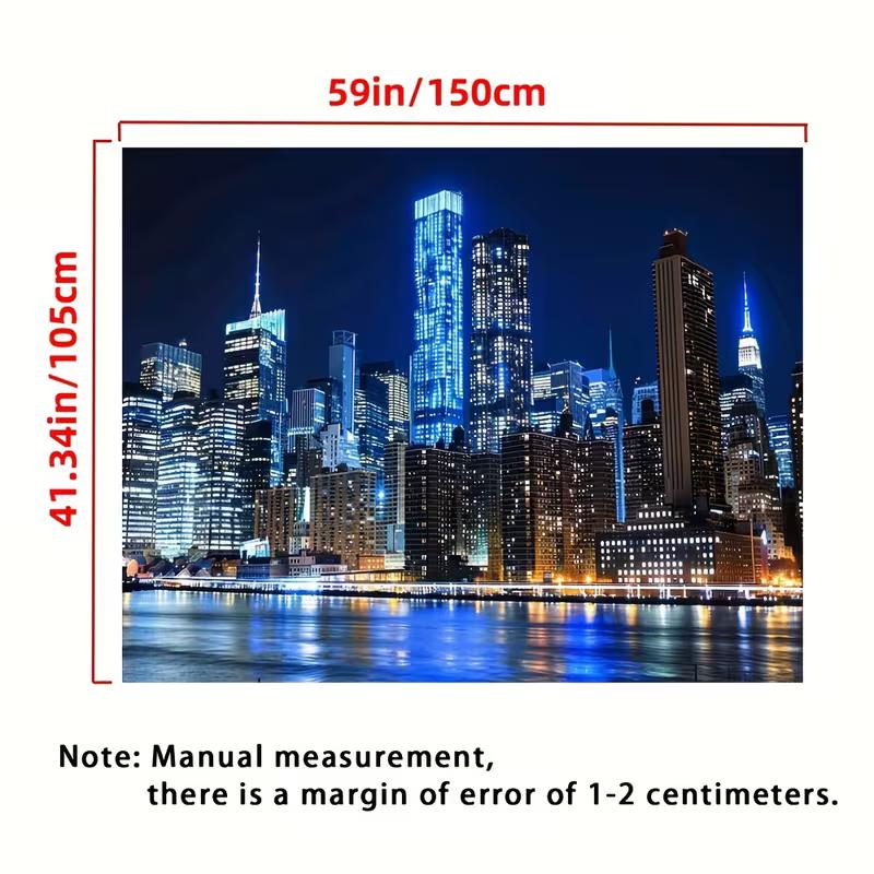 New York Manhattan Night Skyline Tapestry, Aesthetic Wall Hanging for Bedroom & Dorm