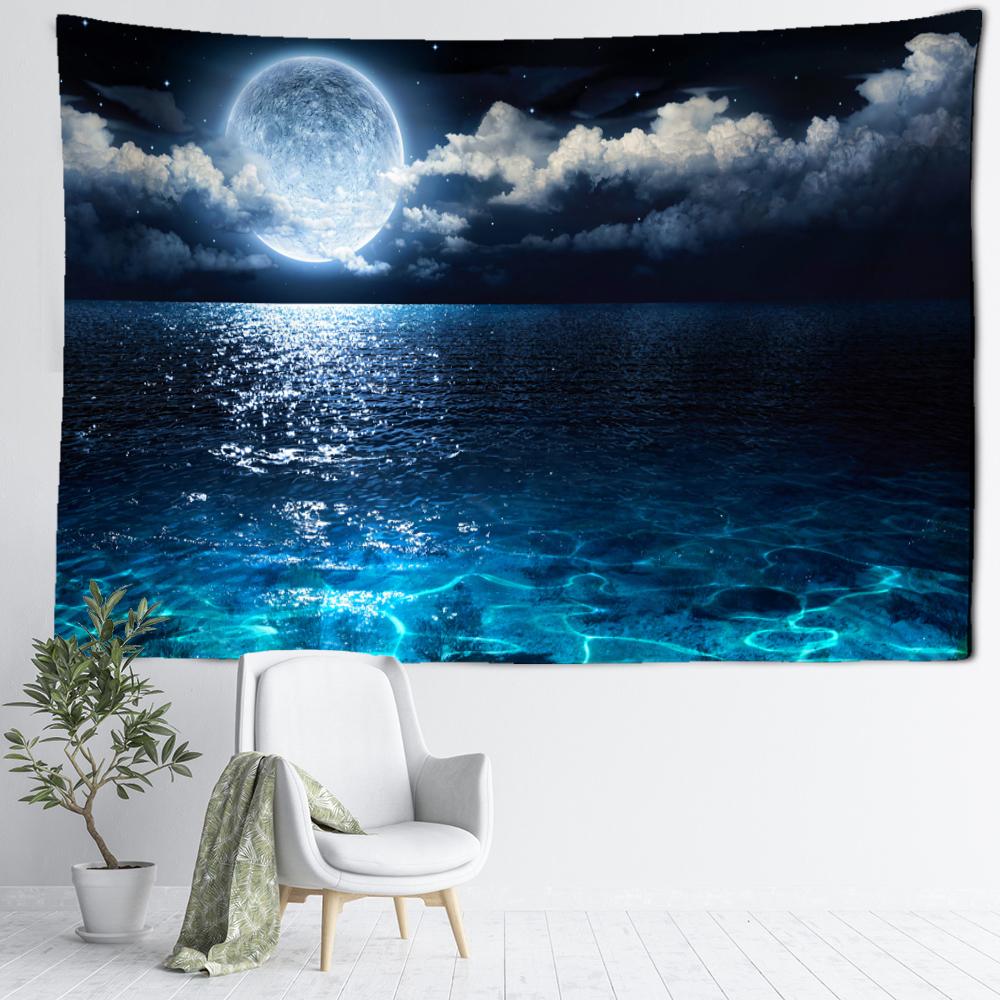 Beach Moon Night Scenery Tapestry Wall Hanging Bohemian Art Mysterious Wizardry Hippie Tapiz Home Decor