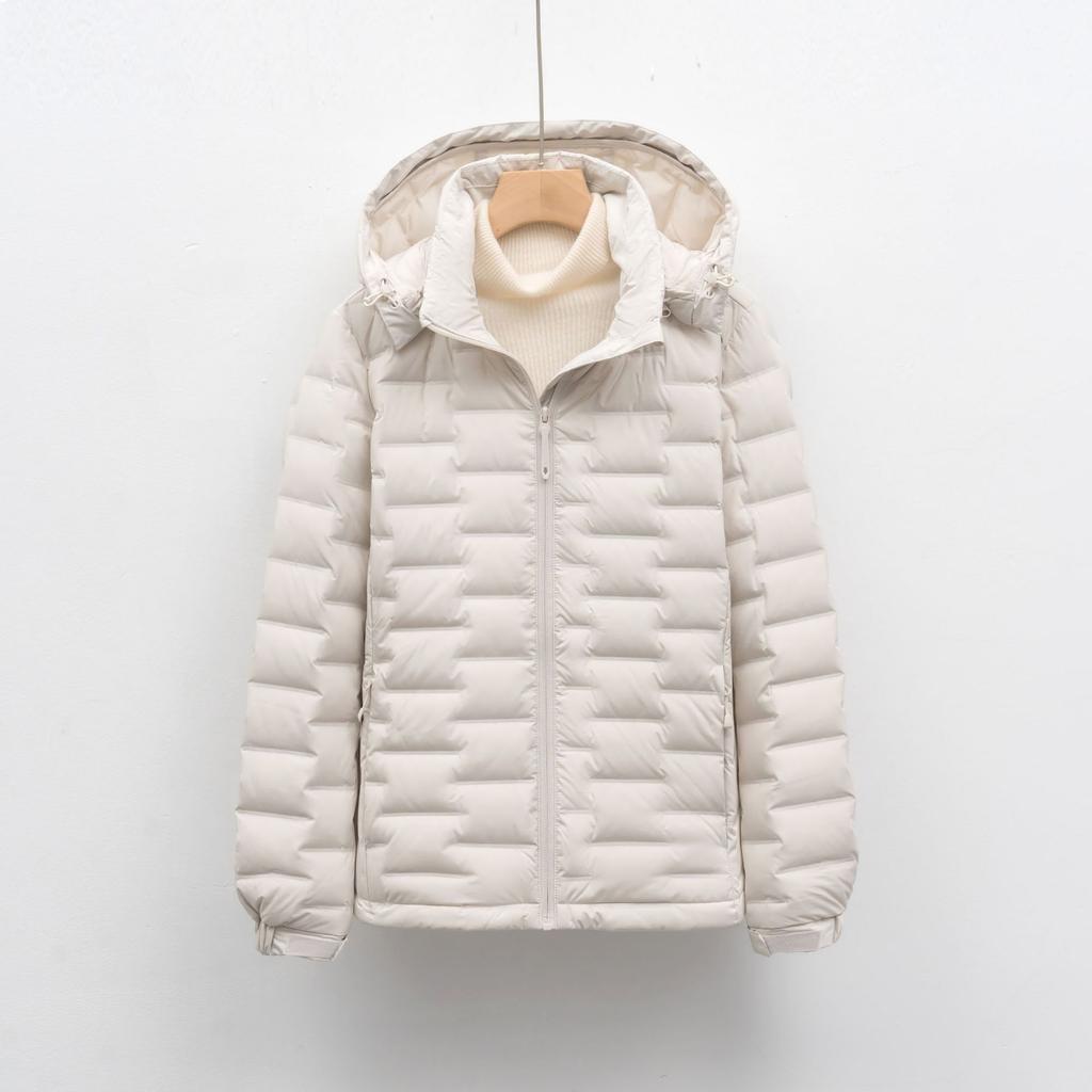 Women's Autumn and Winter Hooded Solid Color Zipper Lightweight Down Jacket Short Top Jacket