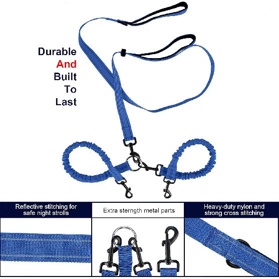 Dual Dog Leash, Double Dog Leash, 360° Swivel No Tangle Dog Walking Leash for 2 Dogs up to 200lbs, Comfortable Adjustable Dual Padded Handles (Royal