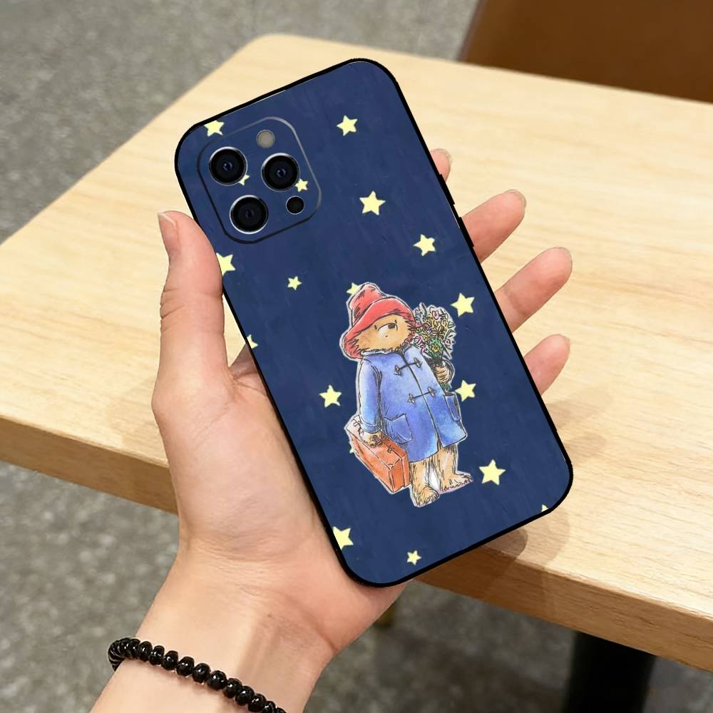 P-Paddington Bear Cut Phone Case For iPhone 17,16,15,14,13,12,11 Plus,Pro Max,XS,Soft Silicone Black Cover