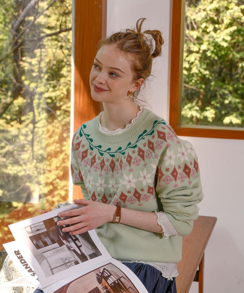 PIGMENT Floral Pattern R-Neck Knit (Hhsw251202)