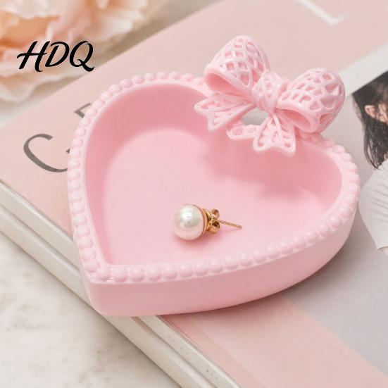 Lightweight Luxury Desk Decor 3D Printed Bow Jewelry Tray Cute Heart-Shaped Organizer