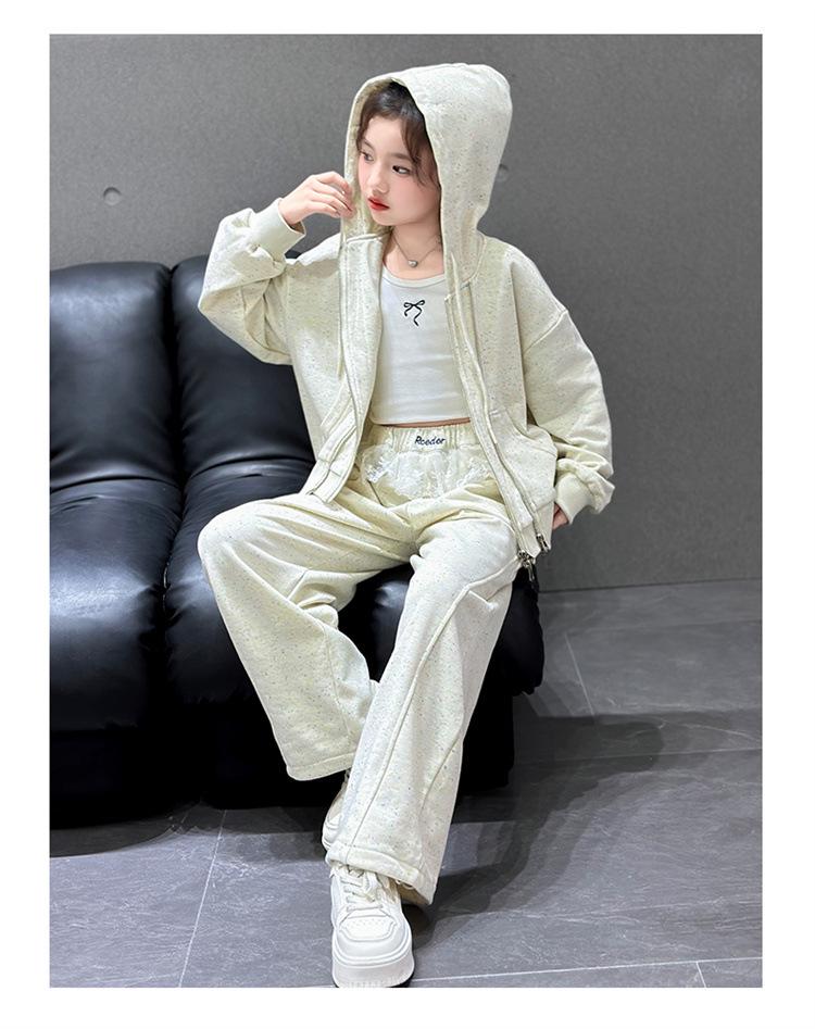 Girls' Fashionable 2025 Autumn Hooded Jacket & Pants Two-Piece Set