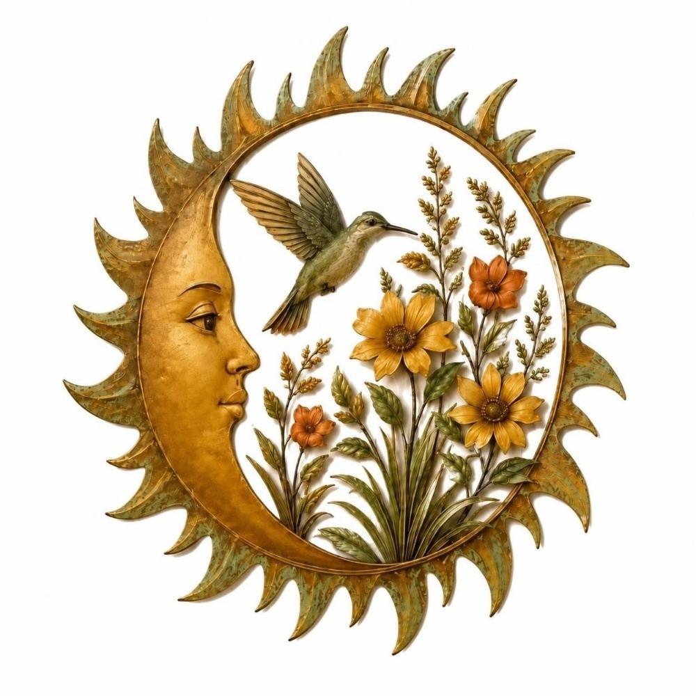 Rustic Dragonfly Moon Wall Decor Weatherproof Retro Dragonfly Wall Decor Elegance Aged Finish Metal Wall Art Patio Decor