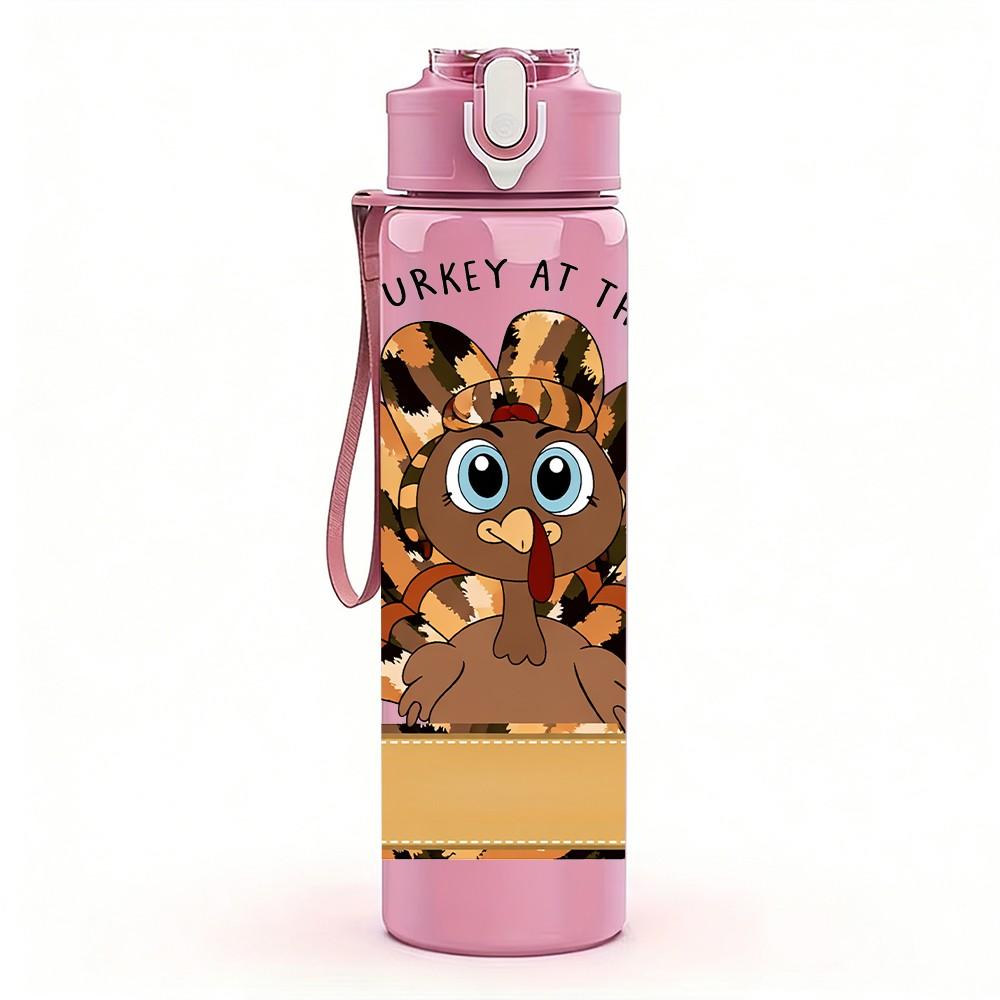 1PC Thanksgiving Turkey Cartoon Animal Art 750ml Color Plastic Sports Water Bottle Leakproof Flip Straw Lid Suitable for Sports Office Home Use