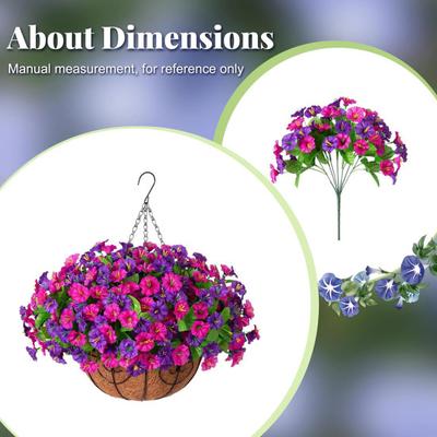 Artificial Hanging Fake Flowers with Basket Outdoor UV Resistant Faux Silk Morning Glory Vines Plants for Patio Garden Balcony