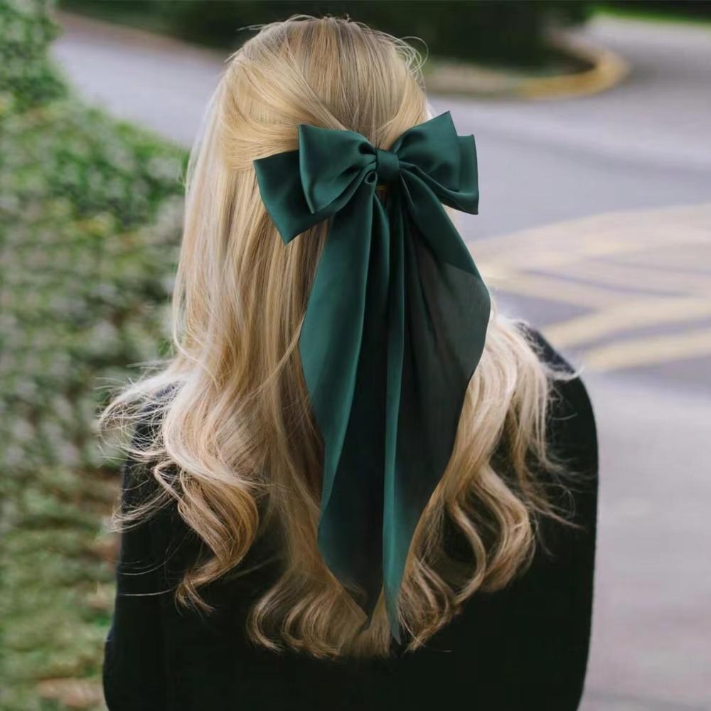 

Большой атласный бант Банты для волос Лента с очень длинным хвостом Огромный бант Заколки для волос для женщин/девочек Подходит для любого случая Хэллоуин зелёный