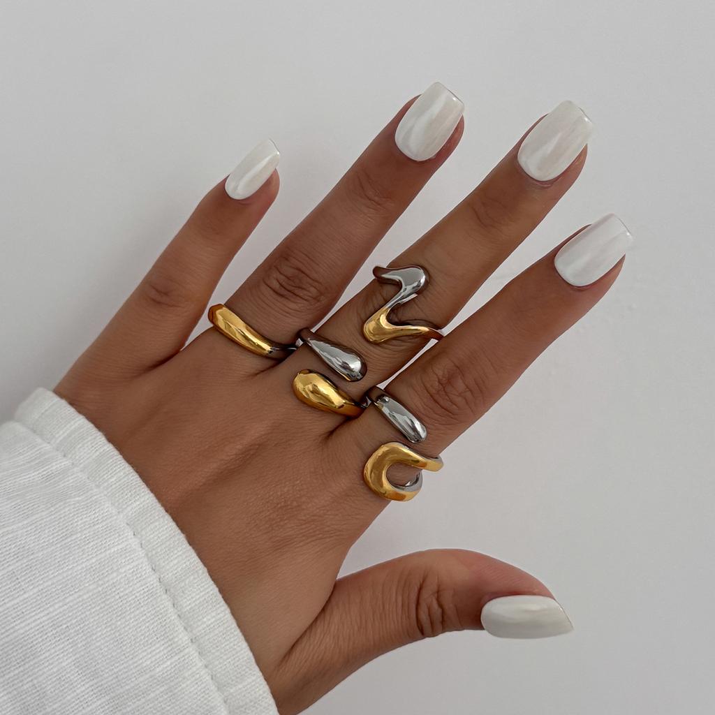 Vintage Smooth Adjustable Joint Open Rings for Women Exaggerated Gold Color Geometric Finger Rings Hip Hop Daily Jewelry Gift New