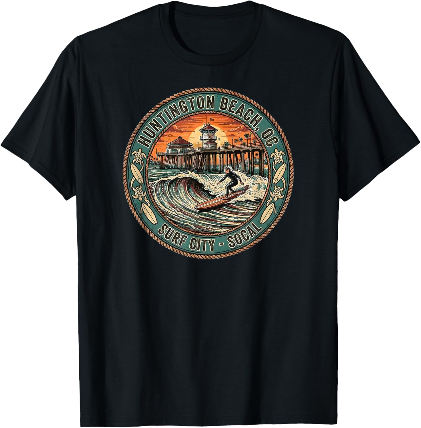 Huntington Beach Surf City SoCal Pier Surfer T-Shirt S разноцветный