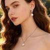 Leaf Imitation Pearl Necklaces Earrings Sets For Women Fashion Flower Cubic Zirconia Pendant with Chain Birhday Gift