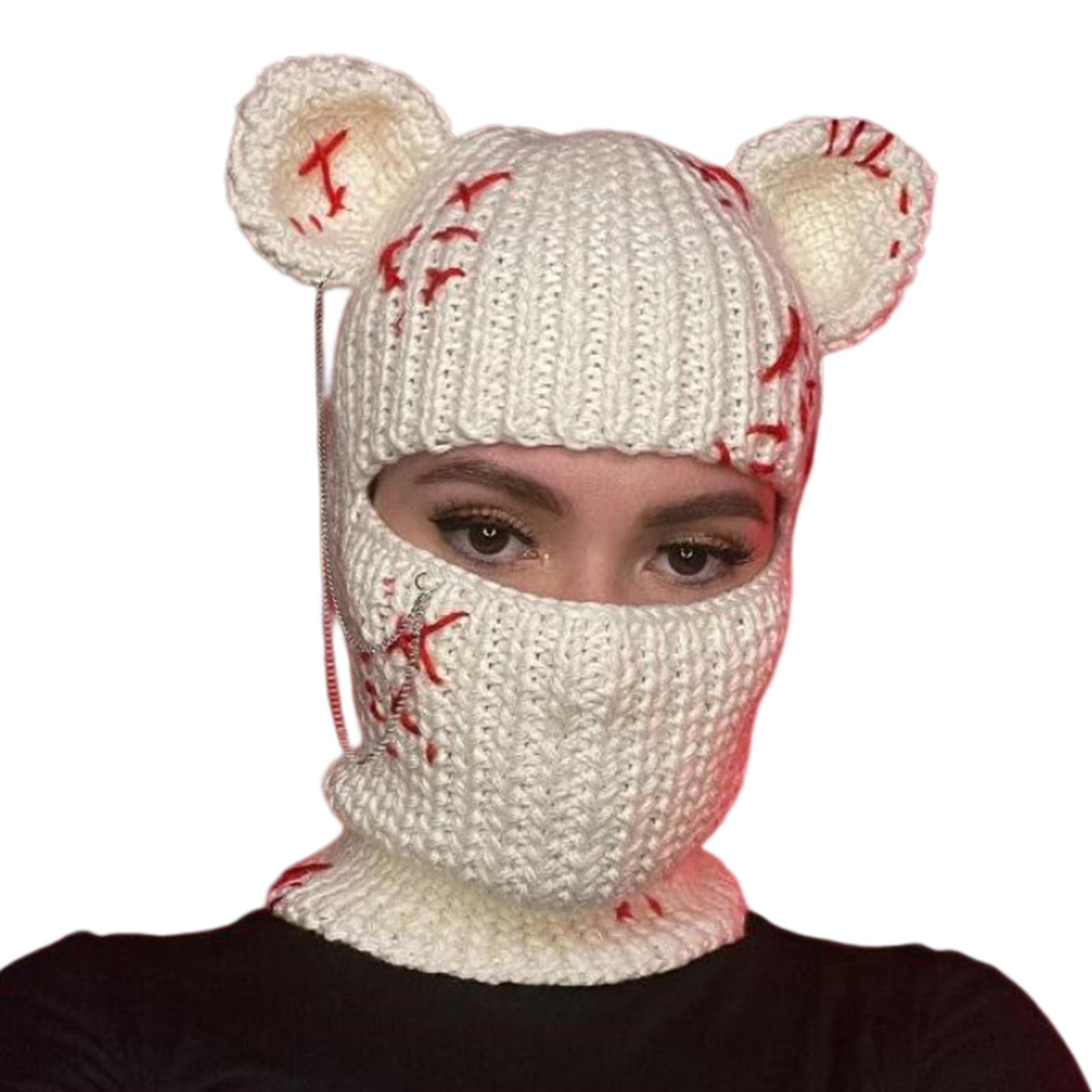 

Смешная вязаная шапка-бини, красочная радужная шапка-балаклава с медведем, костюм для вечеринки, косплей - шапки для кошачьей вечеринки 5